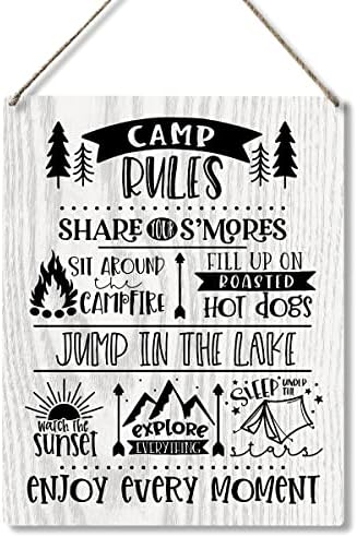 מחנה מצחיק חוקי עץ שלט עץ קיר חווה תלויה שלטי קמפינג כפריים עם אמרות למוסך ביתי גברים מערת מערה מתנות לעיצוב