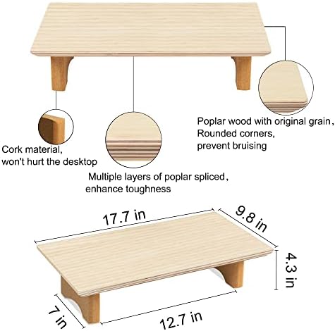 מעמד צג משכים, שולחן עבודה מעץ מלא עומד עם רגלי פקק אקולוגיות למחשב נייד / טלוויזיה / מחשב / מדפסות, מארגן מדף