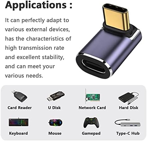 Dkardu 4pack 90 מעלות זווית ימנית מתאם USB C, מתאם זכר לנקבה עם 40 ג'יגה -ביט לשנייה PD 100W USB C מתאם לטלפון נייד,