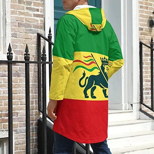 האתיופית ראסטאפארי האריה דגל גברים של קל משקל מעיל רוח צמר מרופד סלעית ארוך מעיל רוכסן להאריך ימים יותר מעיל