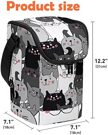 יפה שחור ולבן חתולים שקית אוכל לשימוש חוזר הצהריים תיבת גדול אנכי קופסת אוכל עם רצועת כתף מתכווננת