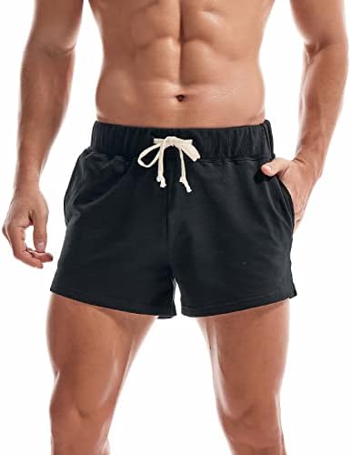 איימי קולי גברים מפעילים מכנסיים קצרים 3 אינץ 'אימון אימון מכנסי כושר קצרים כותנה מכנסי זיעה מזדמנים עם כיסים