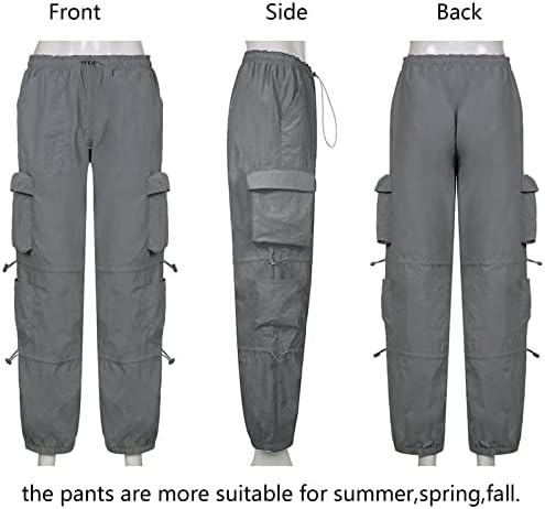 מכנסי מצנח של Allmloers מכנסיים מכנסי מטען רחבים y2k מכנסי מכנסי טרנינג עם מותניים נמוכים עם כיסים ...