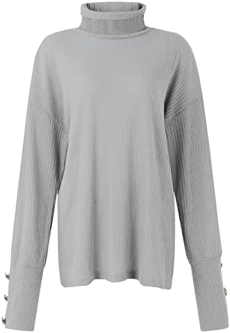 סוודר סוודר מפוס נשים כפתור שרוול ארוך שרוול ארוך צבע אחיד סרכיון סוודרים לסוודרים לחורף
