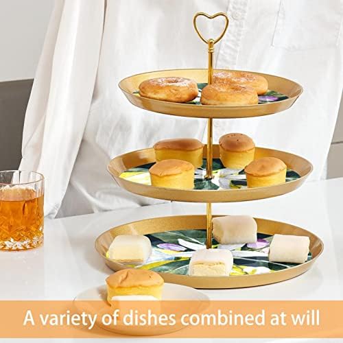 עמדת עוגות סט 3 דוכני קאפקייקס שכבה פלטת מאפה לשימוש חוזר לקישוטים למסיבות תה ליום הולדת, פרח וינטג 'לימון כומר