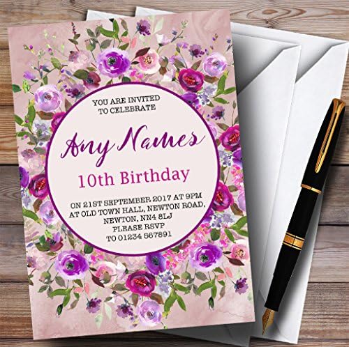 פרחוני מים ורודים וסגולים פרחים עשירים בהתאמה אישית הזמנות למסיבת יום הולדת