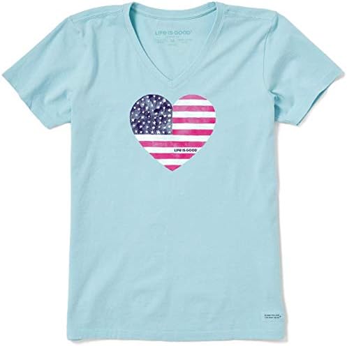 החיים הם טובים מגרסה מגרסה גרפית V-Neck חולצת מים בצבע מים דגל אמריקאי