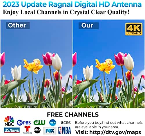 אנטנת טלוויזיה לטלוויזיה חכמה-אנטנת אייץ 'די דיגיטלית עם טווח של 500+ מייל, אנטנת אייץ' די מוגברת חיצונית פנימית לערוץ מקומי-אנטנת
