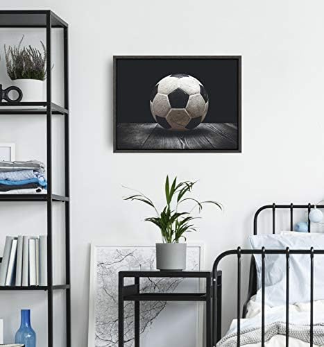 עיצוב עיצוב סילבי בציר כדורגל כדור ספורט הדפסת ממוסגר בד קיר אמנות על ידי שון סנט פיטר, 18 על 24 כהה אפור, מסורתי קלאסי קיר