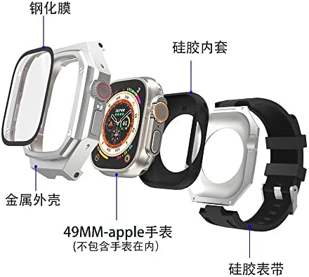 רצועת סיליקון מתכת WSCEBCK רצועת סיליקון עבור Apple Watch Ultra 49 ממ ערכת שינוי בוסיות פס יוקרה עבור IWatch Series 49 ממ