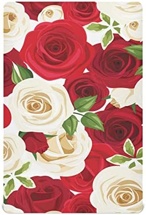 אלזה אדומה ורדים ורדים לבנים פרחים פרחים יריעות עריסה פרחוניות גיליון בסינט מצויד לבנים פעוטות תינוקות, גודל סטנדרטי 52 x