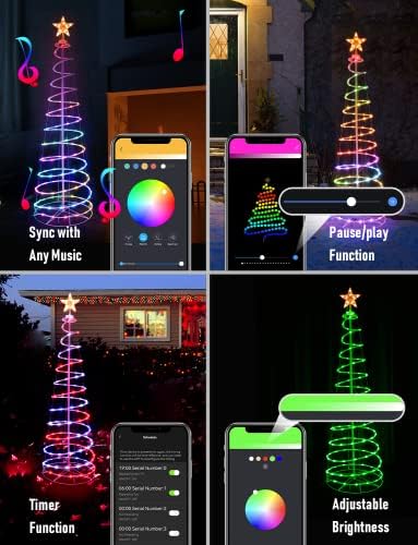 עץ חג המולד ספירלה חיצוני, עץ חג מולד מואר לפני 6ft עם אורות, בקרת אפליקציה משתנה צבע מלאכותי עץ חג המולד מוסיקה סנכרון סצנה מצב